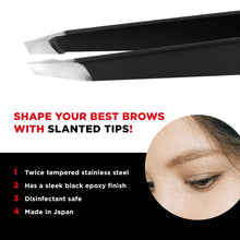 Load image into Gallery viewer, Seki Edge Black Stainless Steel Slant Tweezer (SS-500) Precision Tweezers For Ingrown Hair, Eyebrow, &amp; Splinters - For Personal &amp; Professional Use
