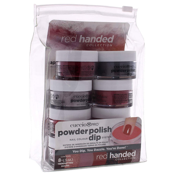 Cuccio Colour Powder Polish Nail Color Dip System - Fast, Easy And Odorless Application - Durable, Vibrant Color - Light And Natural Results - No Led/Uv Light Required - Red Handed Collection - 8 Pc