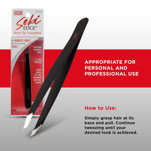 Load image into Gallery viewer, Seki Edge Black Stainless Steel Slant Tweezer (SS-500) Precision Tweezers For Ingrown Hair, Eyebrow, &amp; Splinters - For Personal &amp; Professional Use
