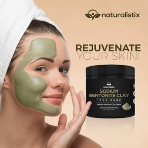 Naturalistix Sodium Bentonite Clay Mask (16 oz) - Indian Healing Clay - 100% Bentonite Clay Face Mask for Deep Pore Cleansing, Skin Detox, Acne, Eczema, Psoriasis, Rosacea, Dermatitis