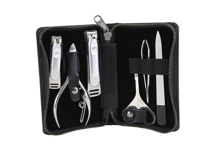 Seki Edge Craftsman Luxury Mens Grooming Kit (SS-3103) - 6 Piece Premium Manicure & Pedicure Nail Kit with Nail Clippers, Nail Nipper, Nose Scissors, Nail File, & Tweezers in Travel Case