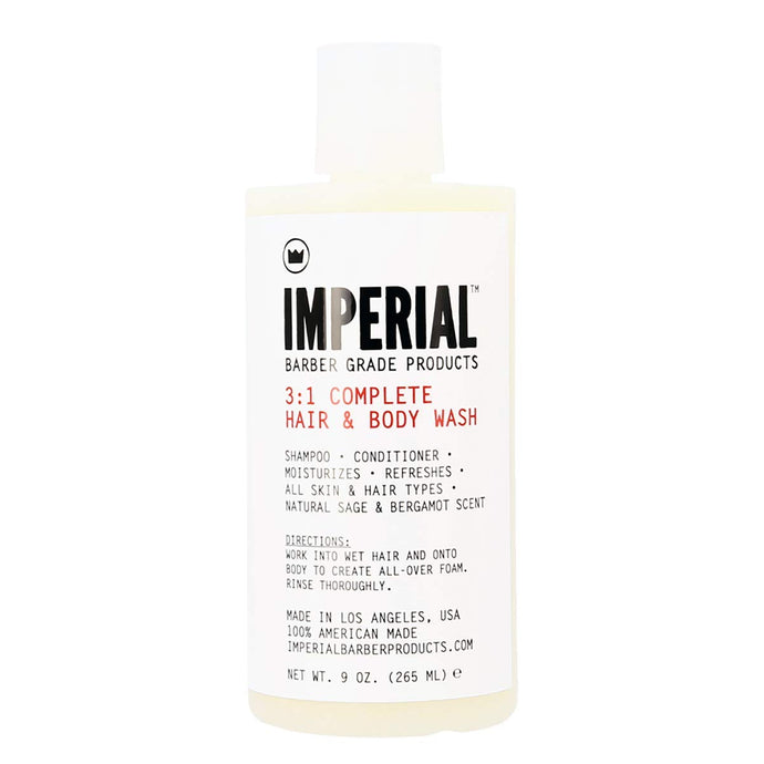 Imperial Barber Grade Products 3:1 Complete Hair and Body Wash, Natural Shampoo, Hair Conditioner and Body Wash