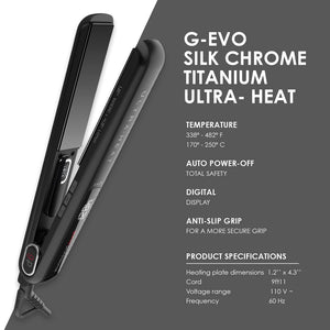 GAMA G-EVO Silk Chrome Titanium 1.2 Inch Flat Iron