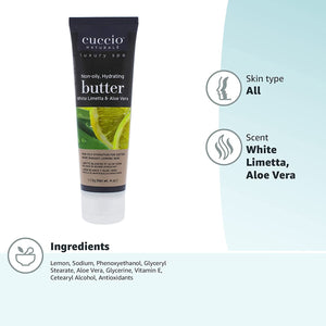 Cuccio Naturale Butter Blend White Limetta and Aloe Vera - Non-Greasy Moisturizing Butter Body Cream - Refreshing and Soothing - Paraben and Cruelty Free with Natural Ingredients - 4 oz.