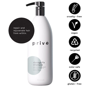 Privé Damage Fix Shampoo – Repair and Strengthen Damaged, Dull or Over Processed Hair from Within – Natural Ingredients – Vegan Cruelty-Free Color-Safe Shampoo (33.8oz)
