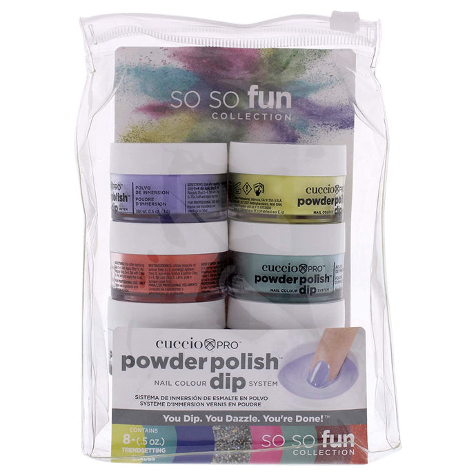 Cuccio Colour Powder Polish Nail Color Dip System - Fast, Easy And Odorless Application - Durable, Vibrant Color - Light And Natural Results - No Led/Uv Light Required - So So Fun Collection - 8 Pc