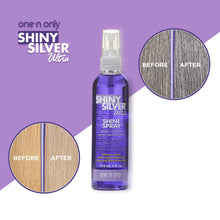Load image into Gallery viewer, One &#39;n Only Shiny Silver Ultra Shine Spray, Restores Shiny Brightness to White, Grey, Bleached, Frosted, or Blonde-Tinted Hair, Instantly Revitalizes Dry Hair, Prevents Color Fading, 4 Fl. Oz
