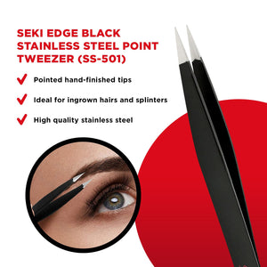 SEKI EDGE SS-501- Black Stainless Steel Point Tweezer