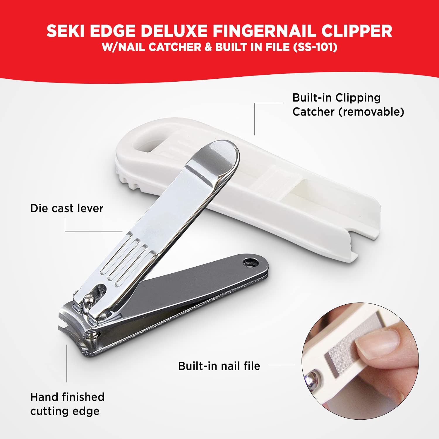 Seki Edge Deluxe Fingernail Clipper w/Nail Catcher & Built in File