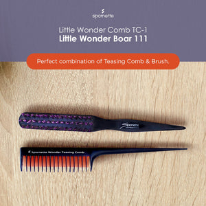 Spornette Teasing Brush & Comb Set - Includes Little Wonder Boar & Tourmaline Nylon Bristle Teasing Brush #111 & Triple Teasing Comb #TC-1, for Back Brushing, Combing, Creating Volume, Slicking Hair